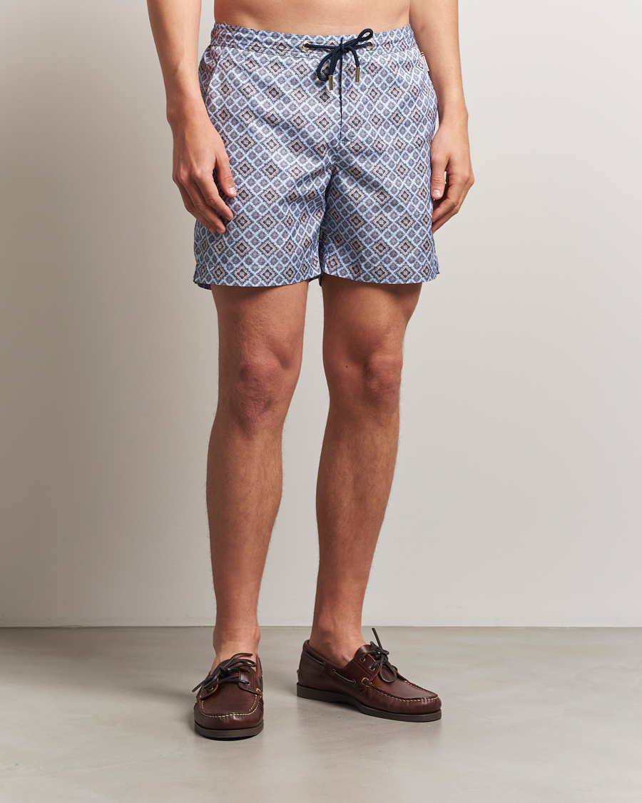 Herr | Badbyxor | Orlebar Brown | Bulldog Drawcord Paisley Swimshorts Wave Blue