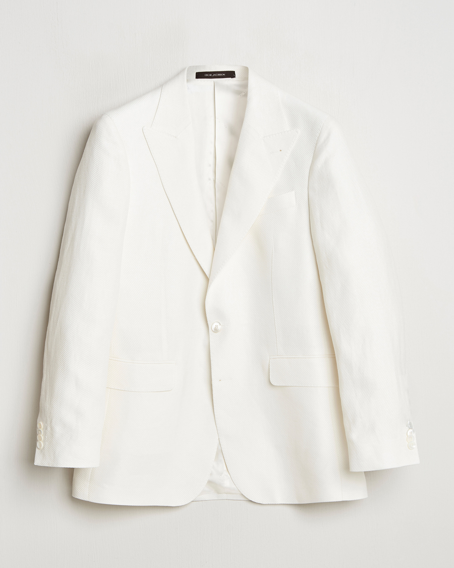 Herr | Kavajer | Oscar Jacobson | Faldo Diagonal Linen/Tencel Tuxedo White