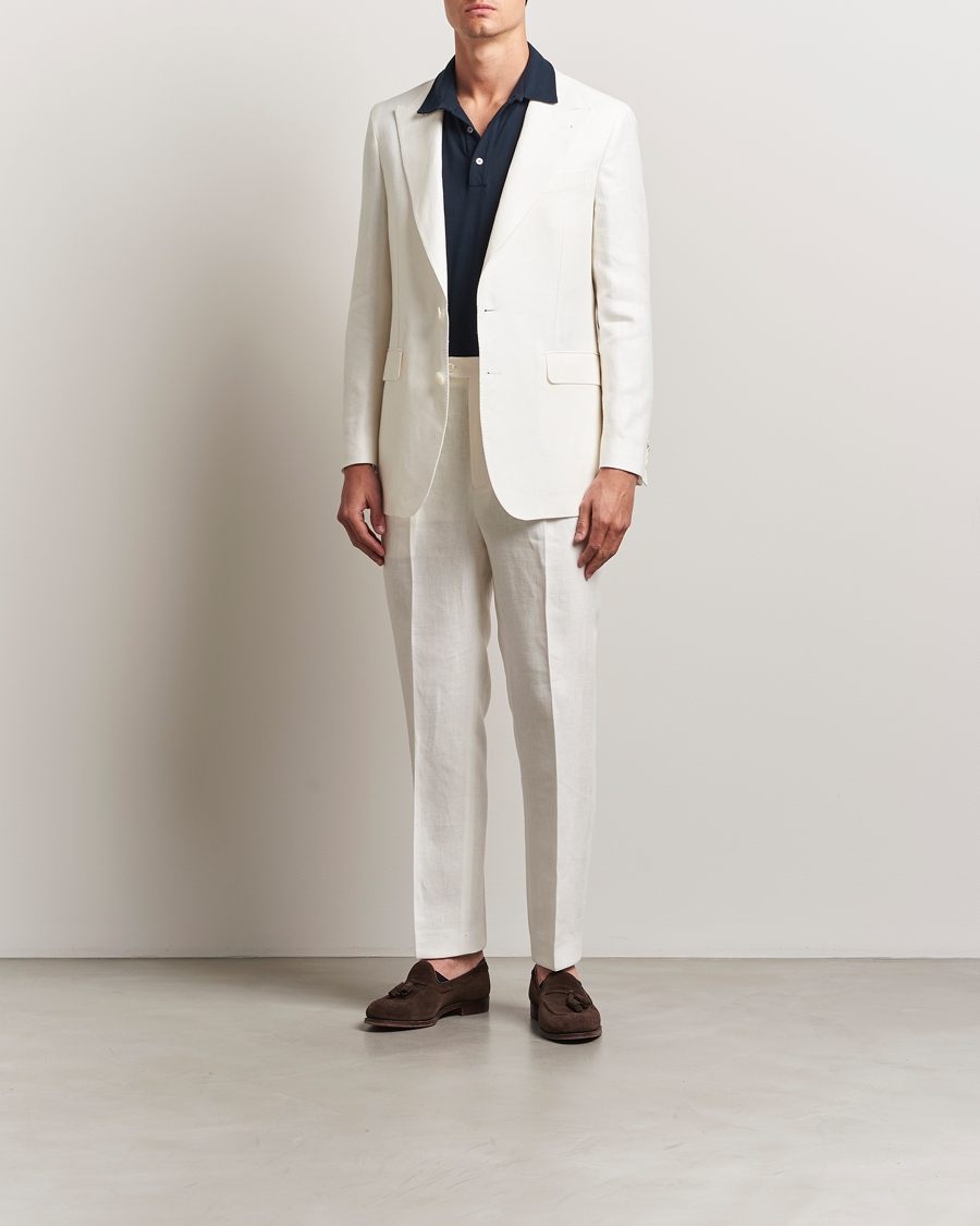 Herr | Kavajer | Oscar Jacobson | Faldo Diagonal Linen/Tencel Tuxedo White