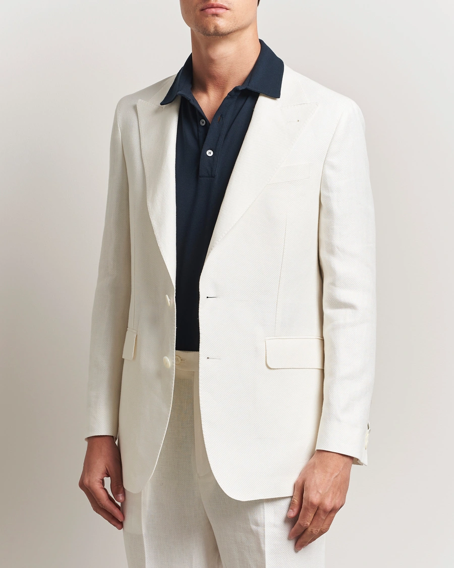 Herr | Kavajer | Oscar Jacobson | Faldo Diagonal Linen/Tencel Tuxedo White