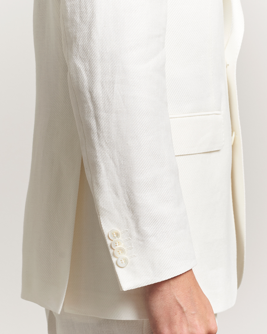 Herr | Kavajer | Oscar Jacobson | Faldo Diagonal Linen/Tencel Tuxedo White