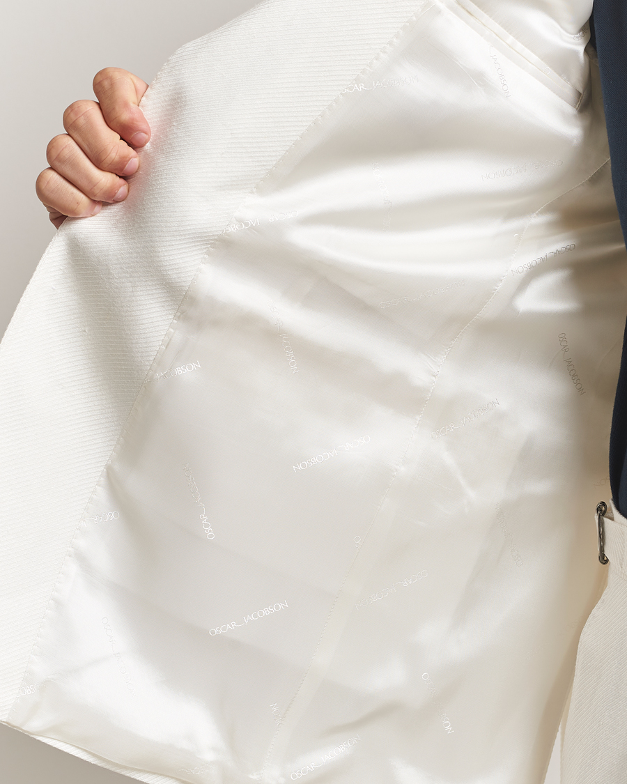 Herr | Kavajer | Oscar Jacobson | Faldo Diagonal Linen/Tencel Tuxedo White