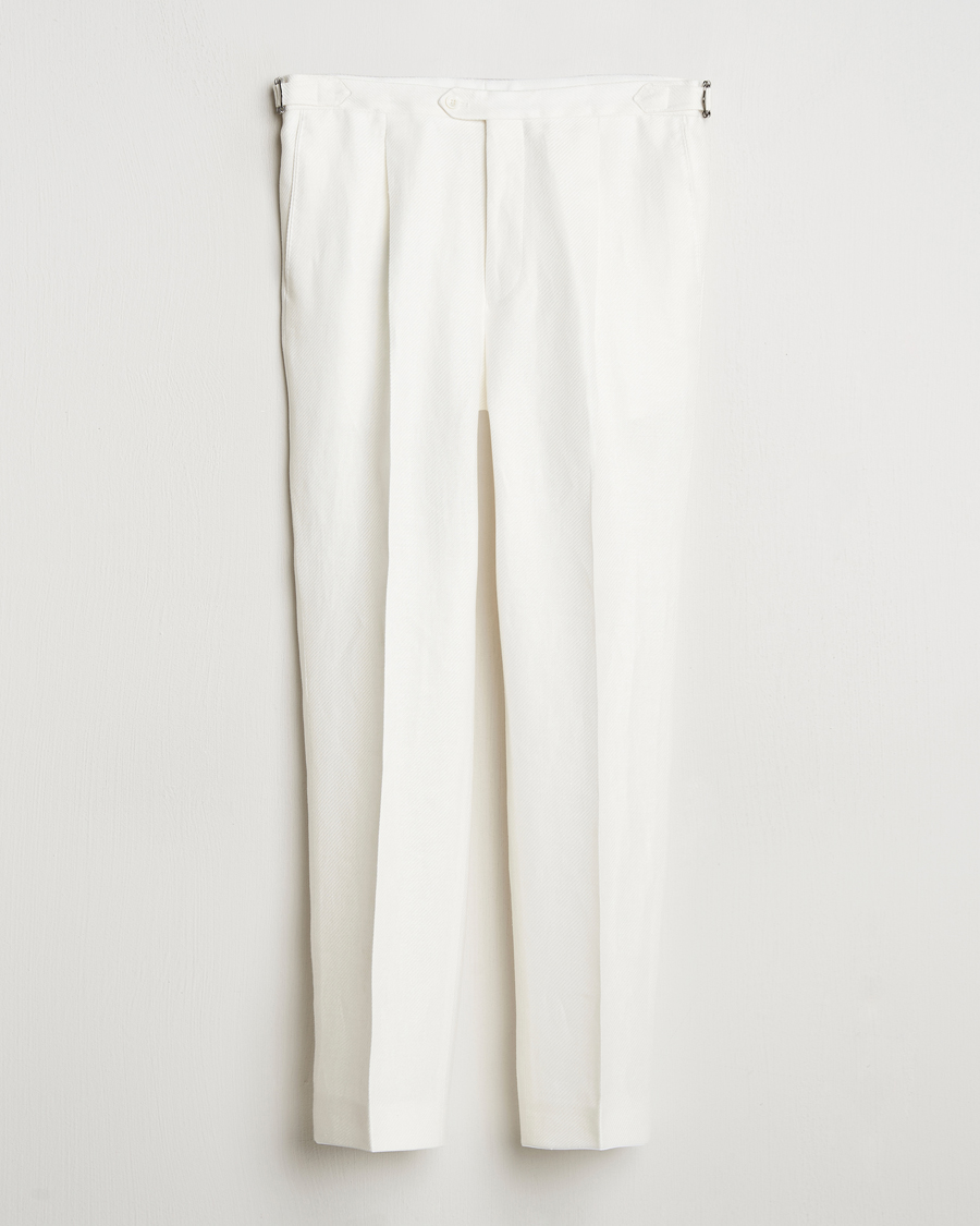 Herr | Byxor | Oscar Jacobson | Delon Diagonal Linen/Tencel Trousers White