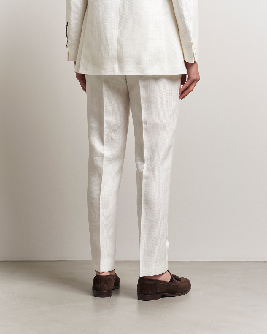 Herr | Byxor | Oscar Jacobson | Delon Diagonal Linen/Tencel Trousers White