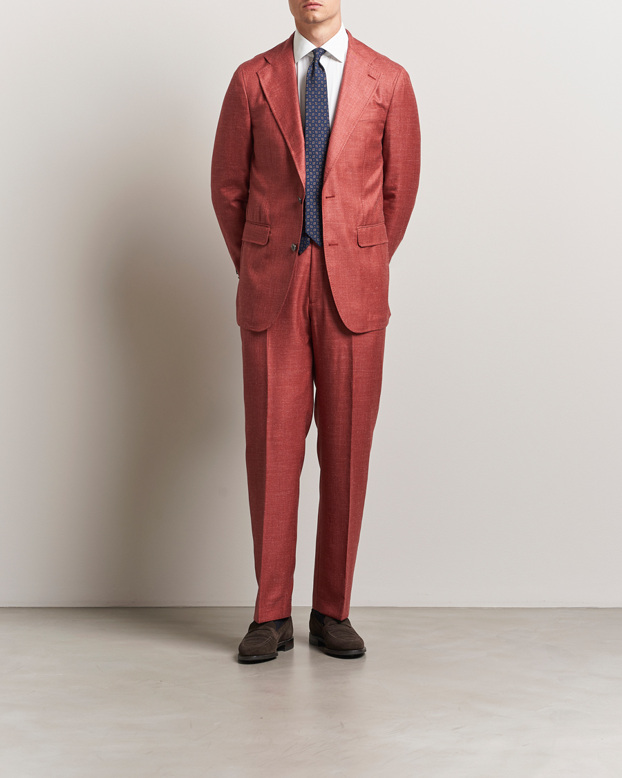 Herr | Byxor | Oscar Jacobson | Del S Wool/Silk/Linen Trousers Red