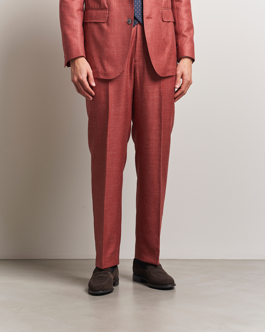 Herr | Byxor | Oscar Jacobson | Del S Wool/Silk/Linen Trousers Red