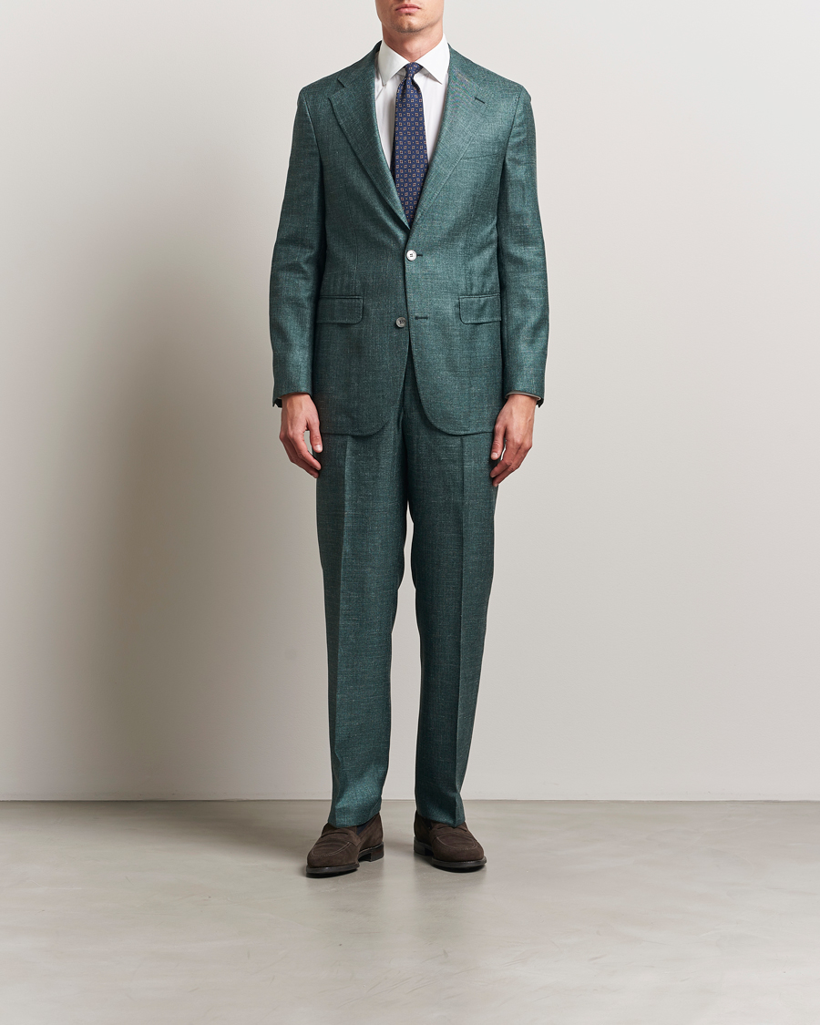 Herr | Byxor | Oscar Jacobson | Del S Wool/Silk/Linen Trousers Green
