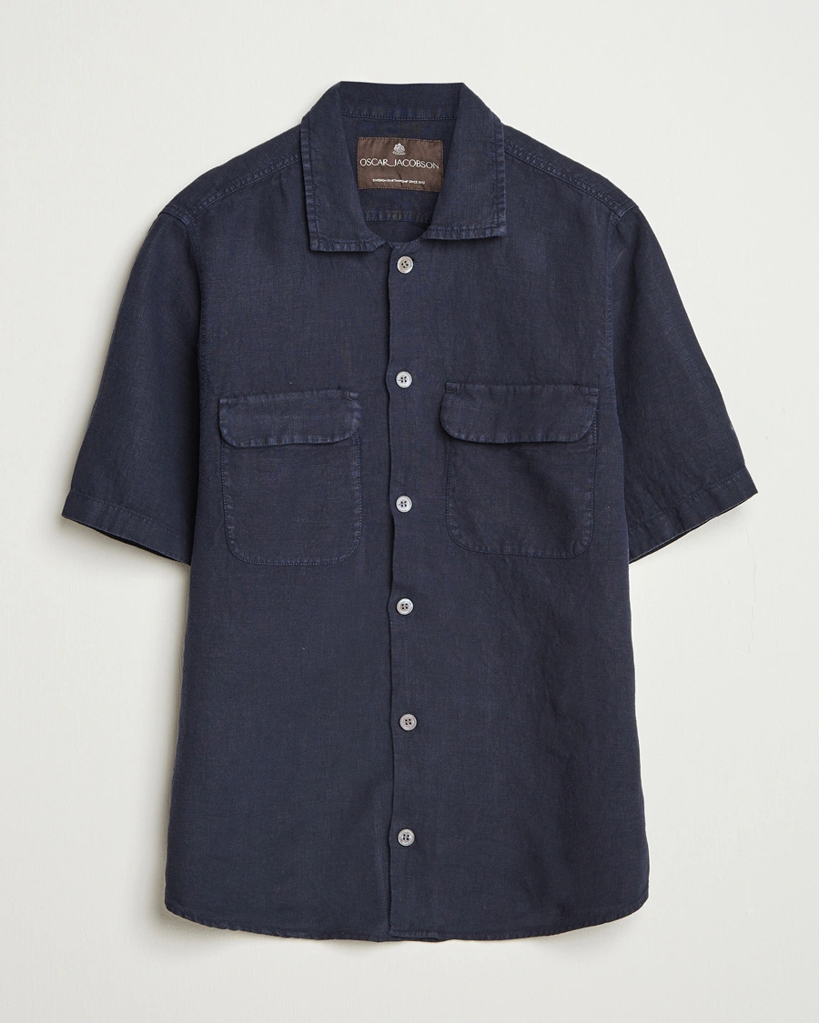 Herr | Skjortor | Oscar Jacobson | Reg Fit City Linen Shirt Navy