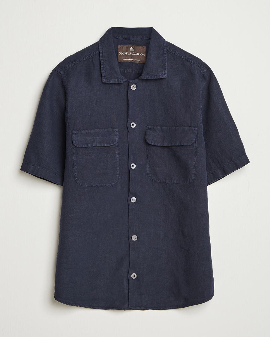 Herr | Skjortor | Oscar Jacobson | Reg Fit City Linen Shirt Navy