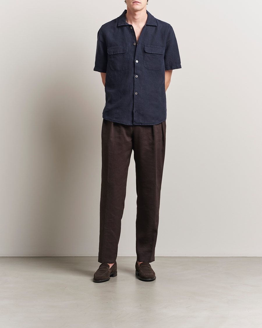 Herr | Skjortor | Oscar Jacobson | Reg Fit City Linen Shirt Navy