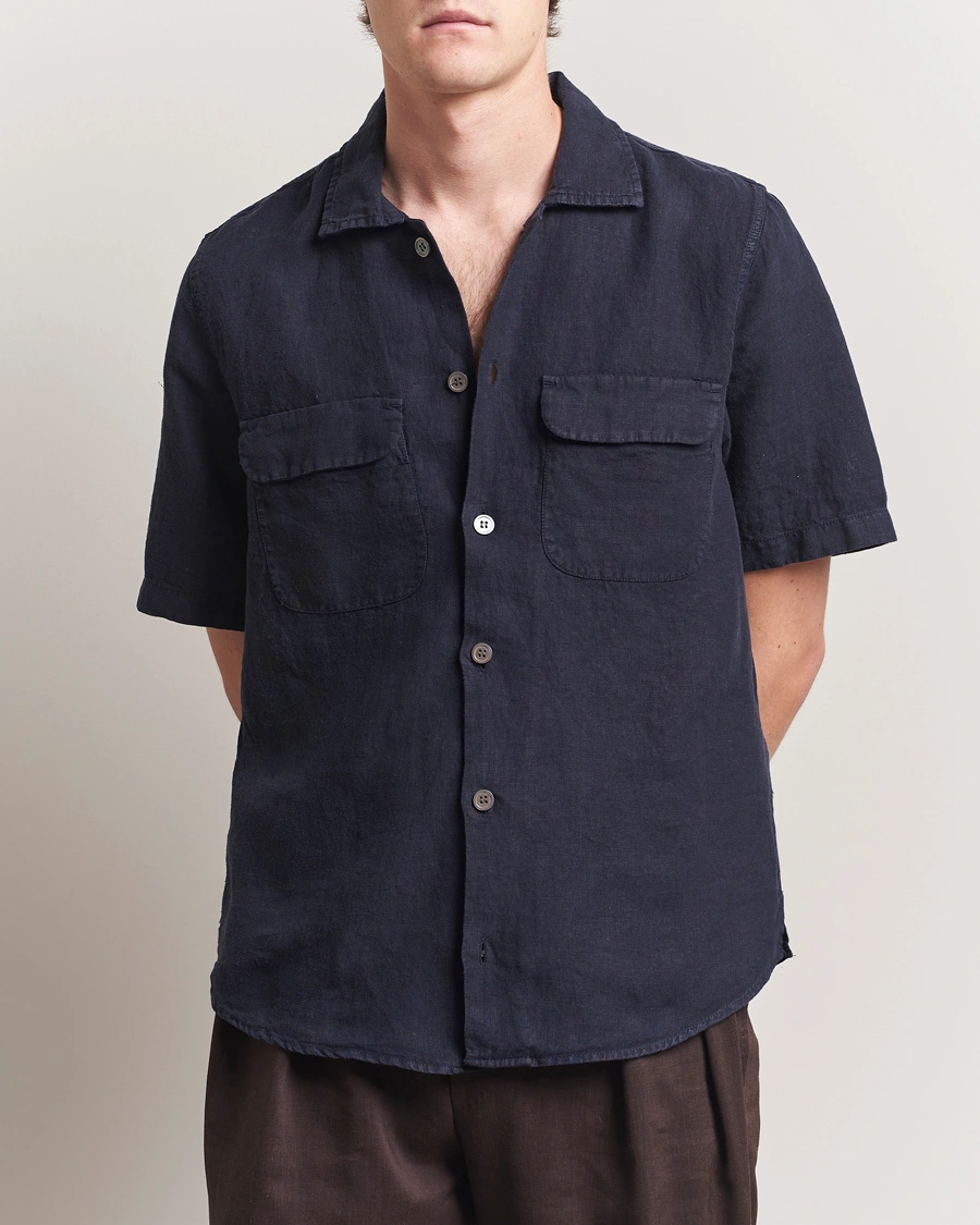 Herr | Skjortor | Oscar Jacobson | Reg Fit City Linen Shirt Navy