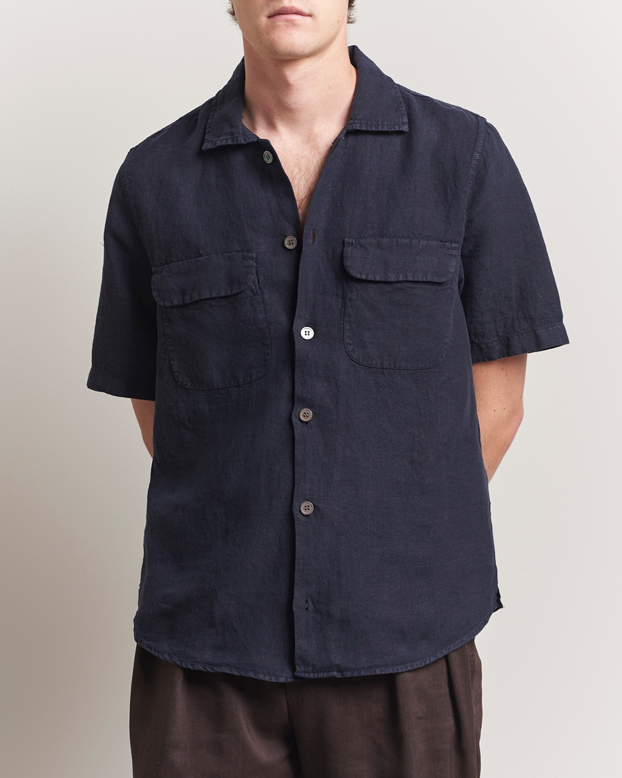 Herr | Skjortor | Oscar Jacobson | Reg Fit City Linen Shirt Navy