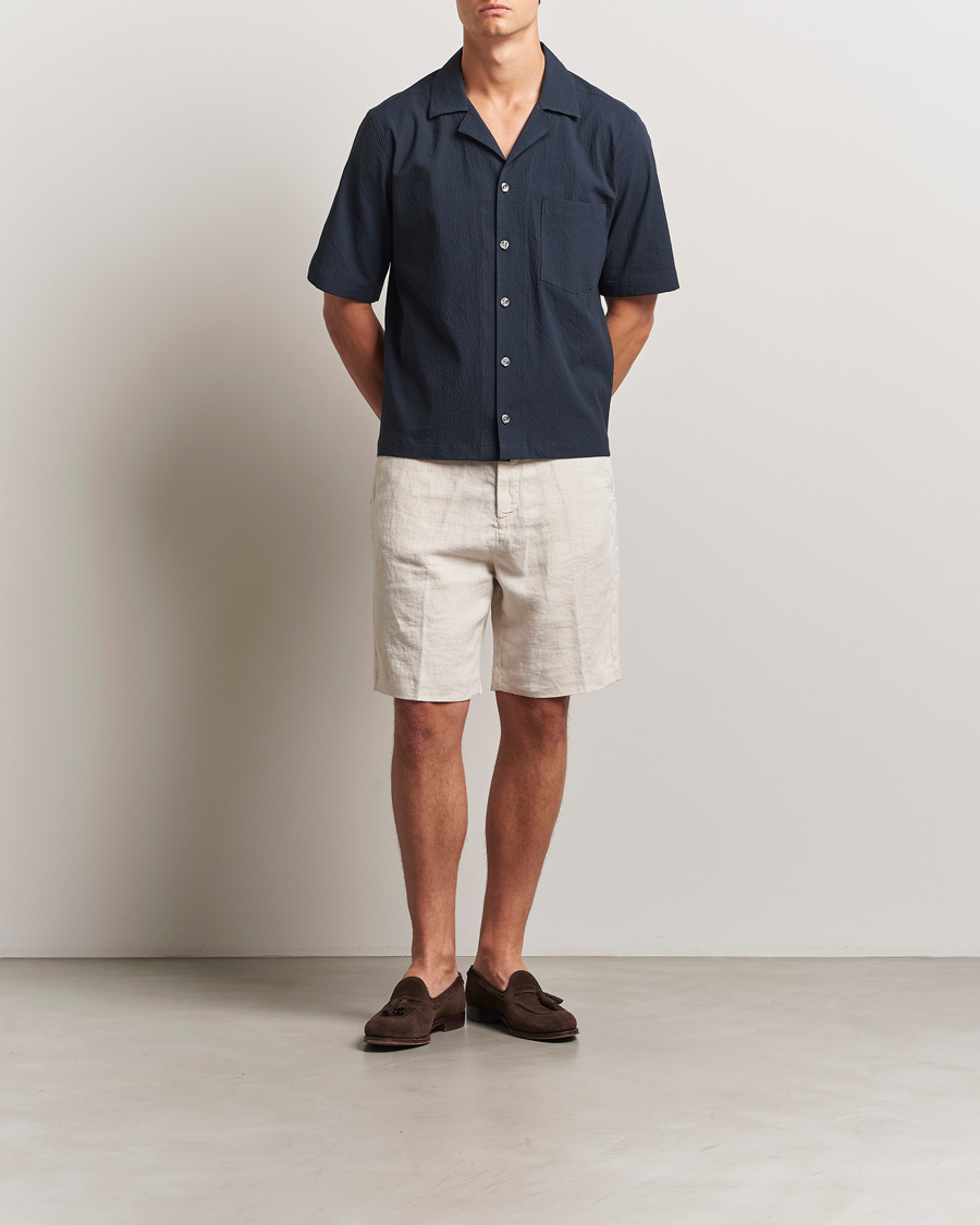Herr | Skjortor | Oscar Jacobson | Reg Fit Cuba Seersucker Shirt Navy