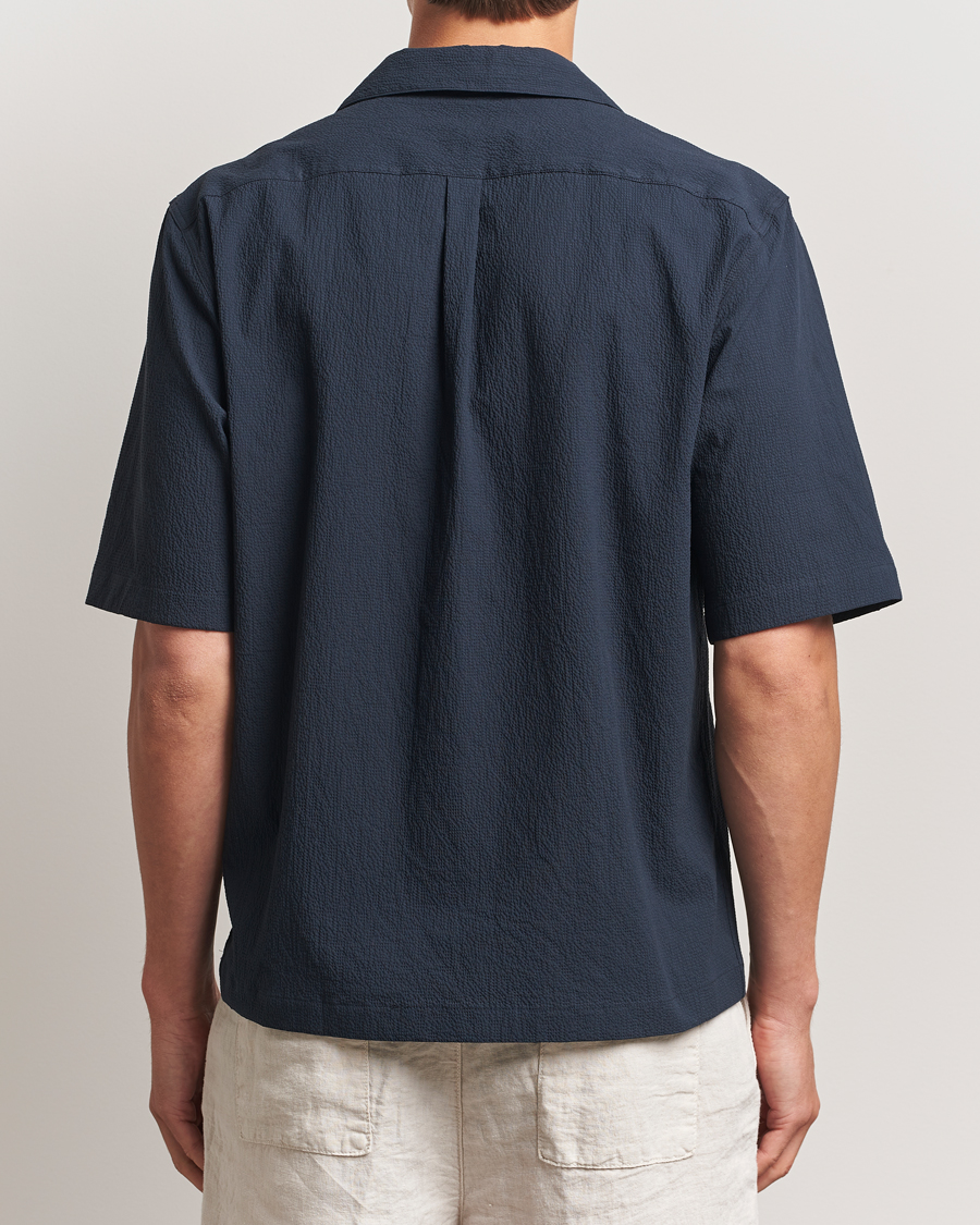 Herr | Skjortor | Oscar Jacobson | Reg Fit Cuba Seersucker Shirt Navy