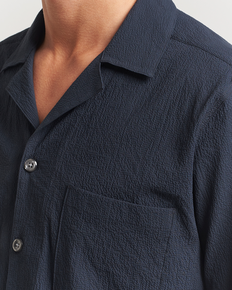 Herr | Skjortor | Oscar Jacobson | Reg Fit Cuba Seersucker Shirt Navy