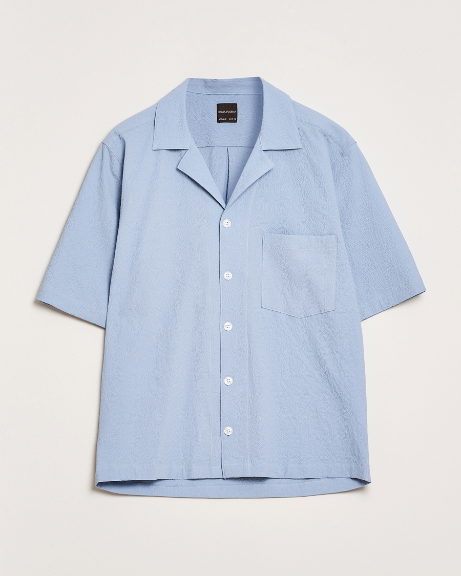 Herr | Skjortor | Oscar Jacobson | Reg Fit Cuba Seersucker Shirt Light Blue
