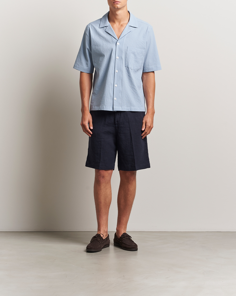 Herr | Skjortor | Oscar Jacobson | Reg Fit Cuba Seersucker Shirt Light Blue