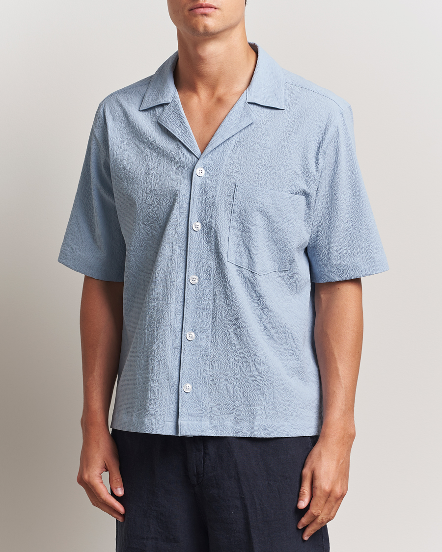 Herr | Skjortor | Oscar Jacobson | Reg Fit Cuba Seersucker Shirt Light Blue