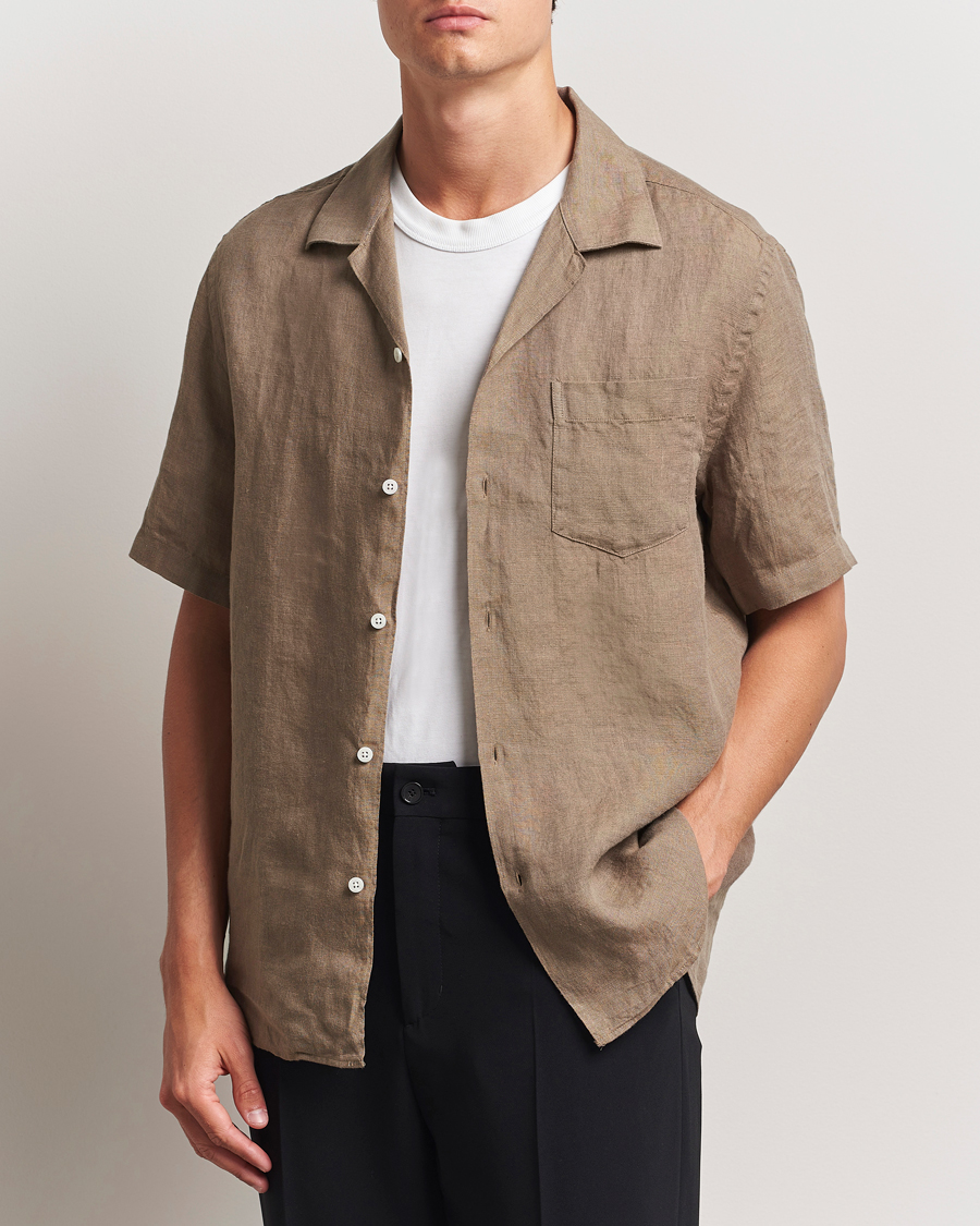 Herr | Skjortor | J.Lindeberg | Elio Linen Melange Shirt Nutmeg