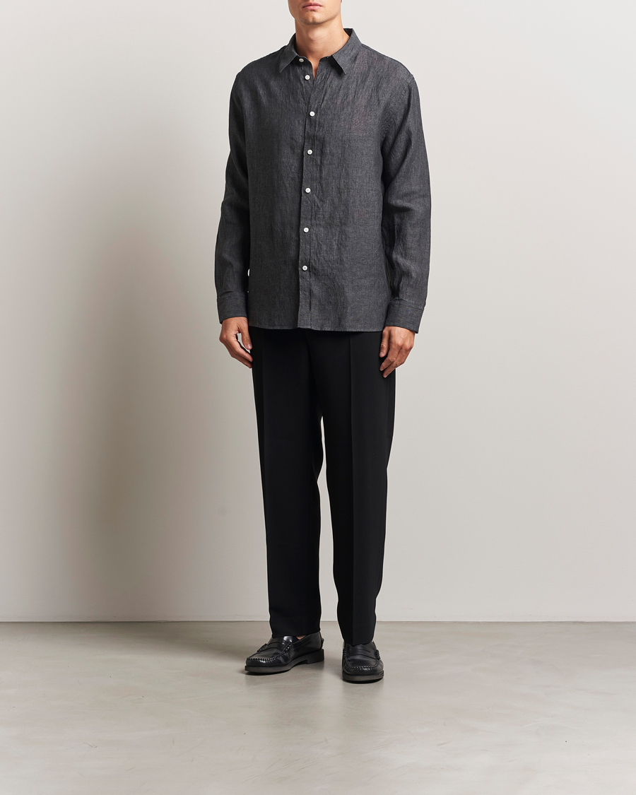 Herr | Skjortor | J.Lindeberg | Linen Melange Shirt Black