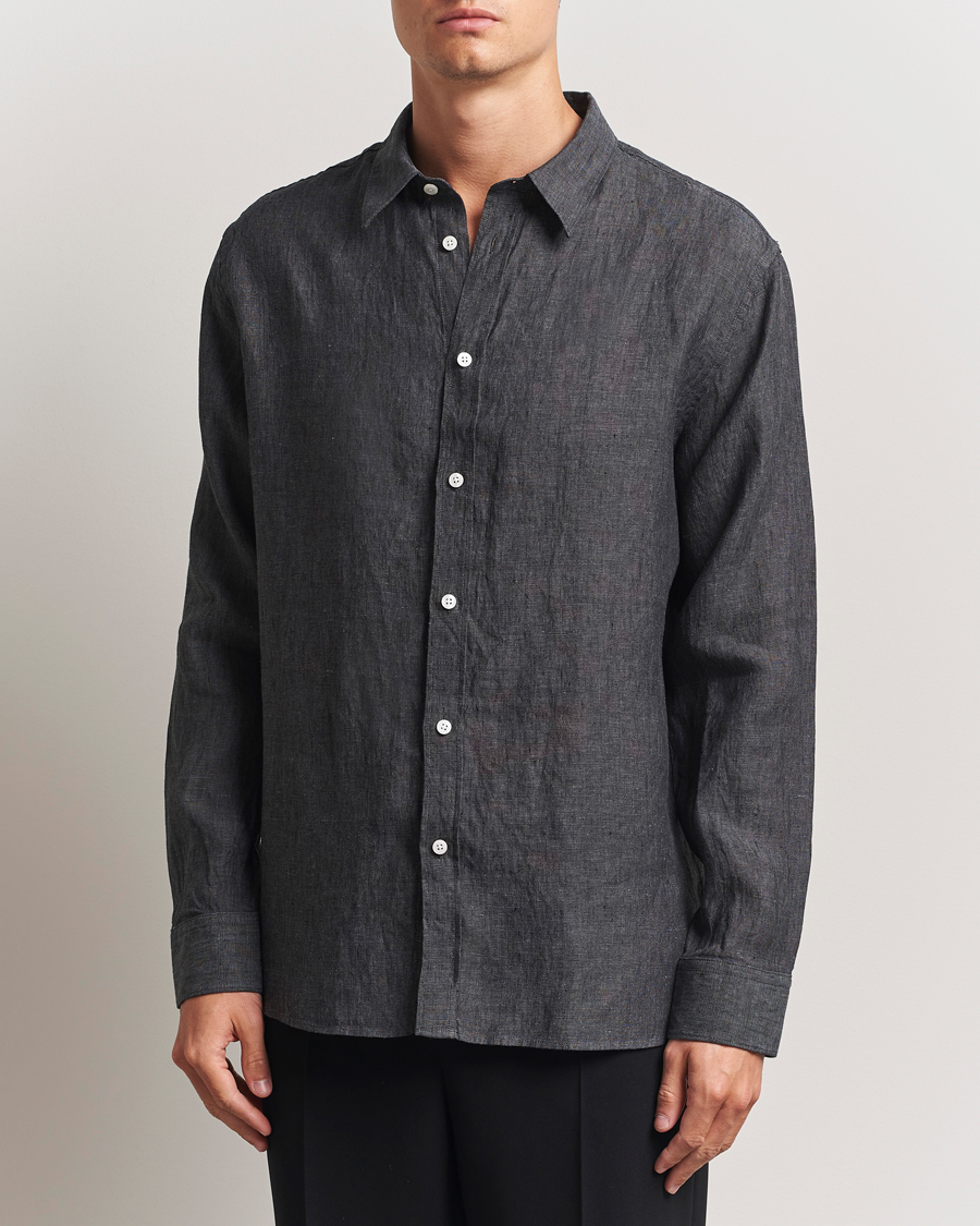 Herr | Skjortor | J.Lindeberg | Linen Melange Shirt Black