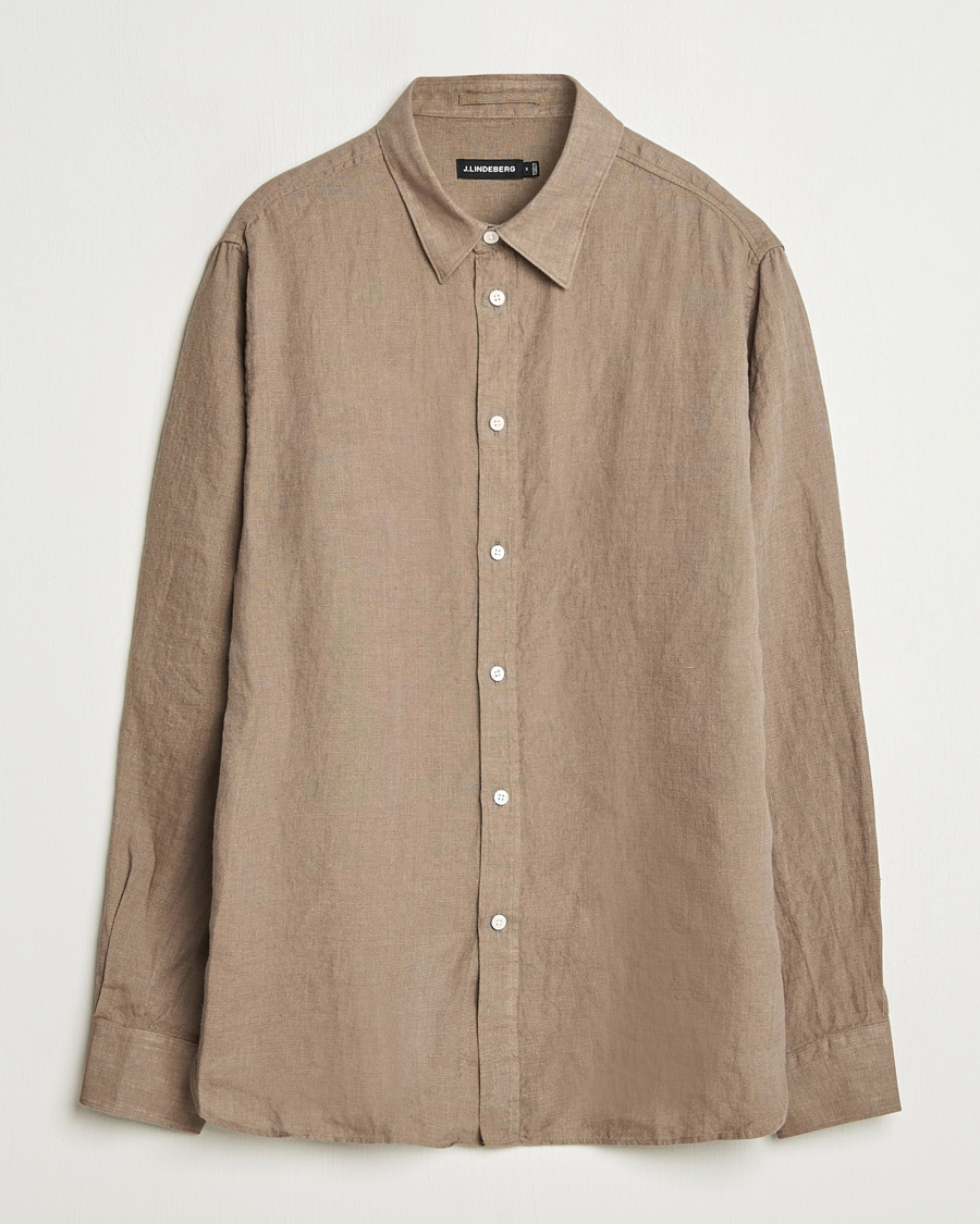Herr | Skjortor | J.Lindeberg | Linen Melange Shirt Nutmeg