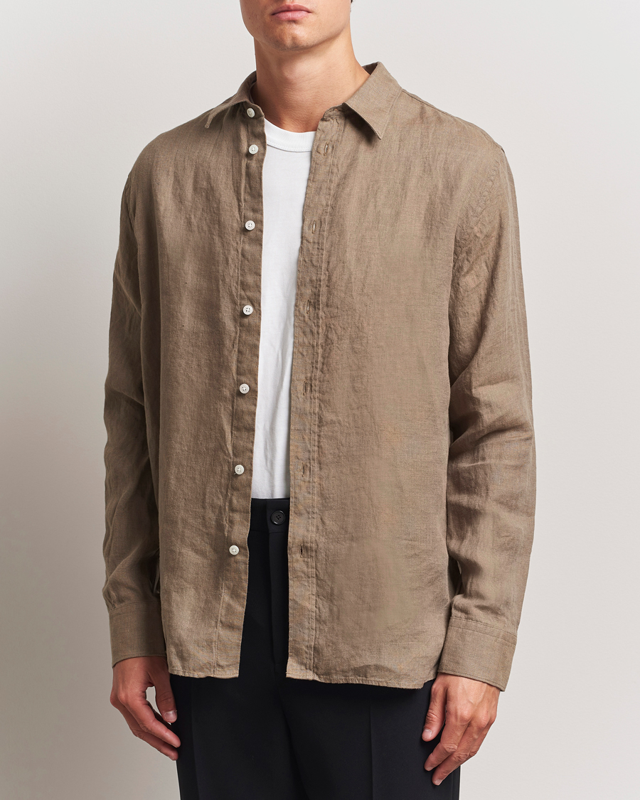 Herr | Skjortor | J.Lindeberg | Linen Melange Shirt Nutmeg
