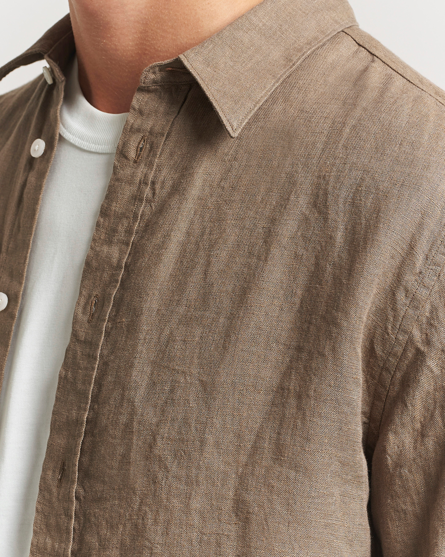Herr | Skjortor | J.Lindeberg | Linen Melange Shirt Nutmeg