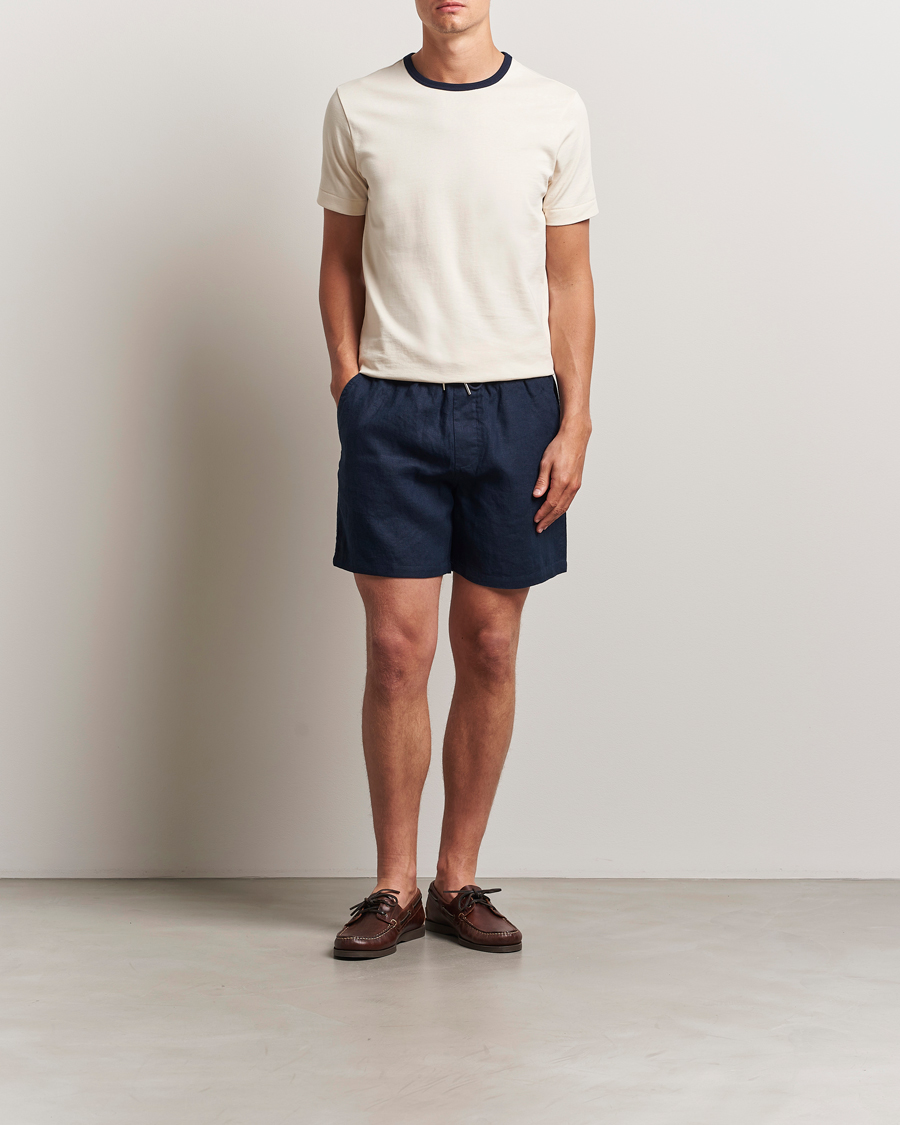 Herr | Shorts | NN07 | Gregor Linen Drawstring Shorts Navy Blue