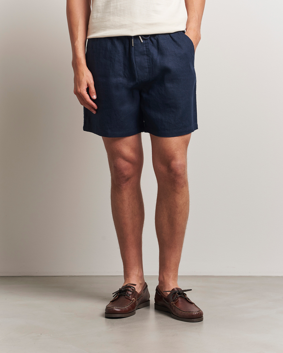 Herr | Shorts | NN07 | Gregor Linen Drawstring Shorts Navy Blue