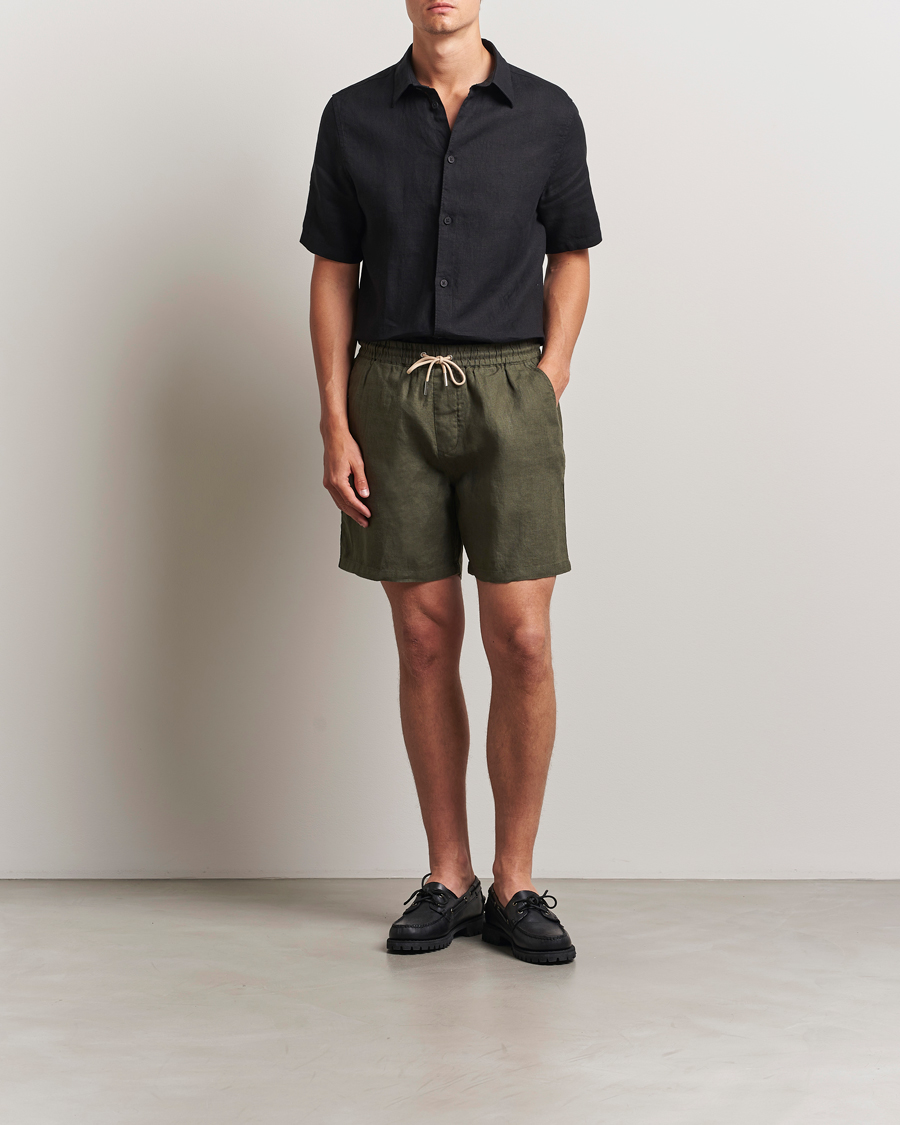 Herr | Shorts | NN07 | Gregor Linen Drawstring Shorts Croc Green