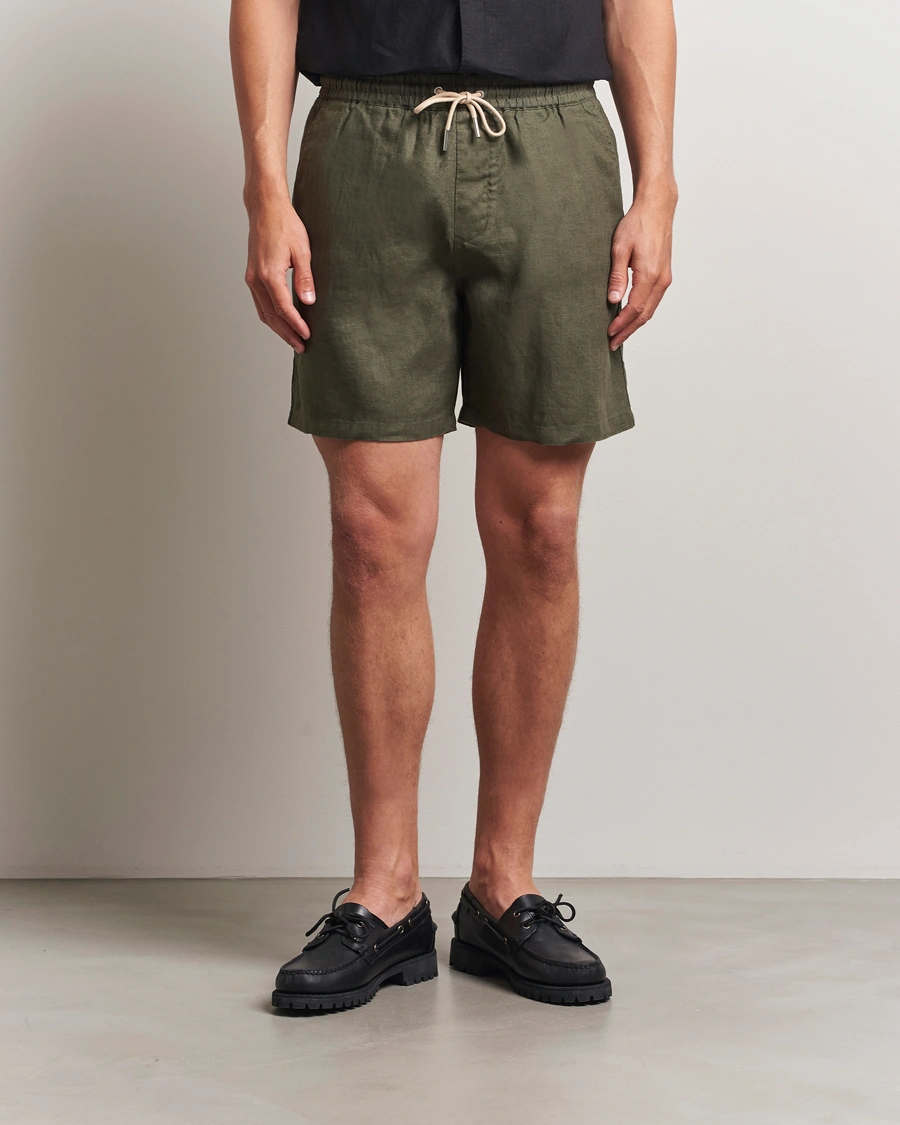 Herr | Shorts | NN07 | Gregor Linen Drawstring Shorts Croc Green