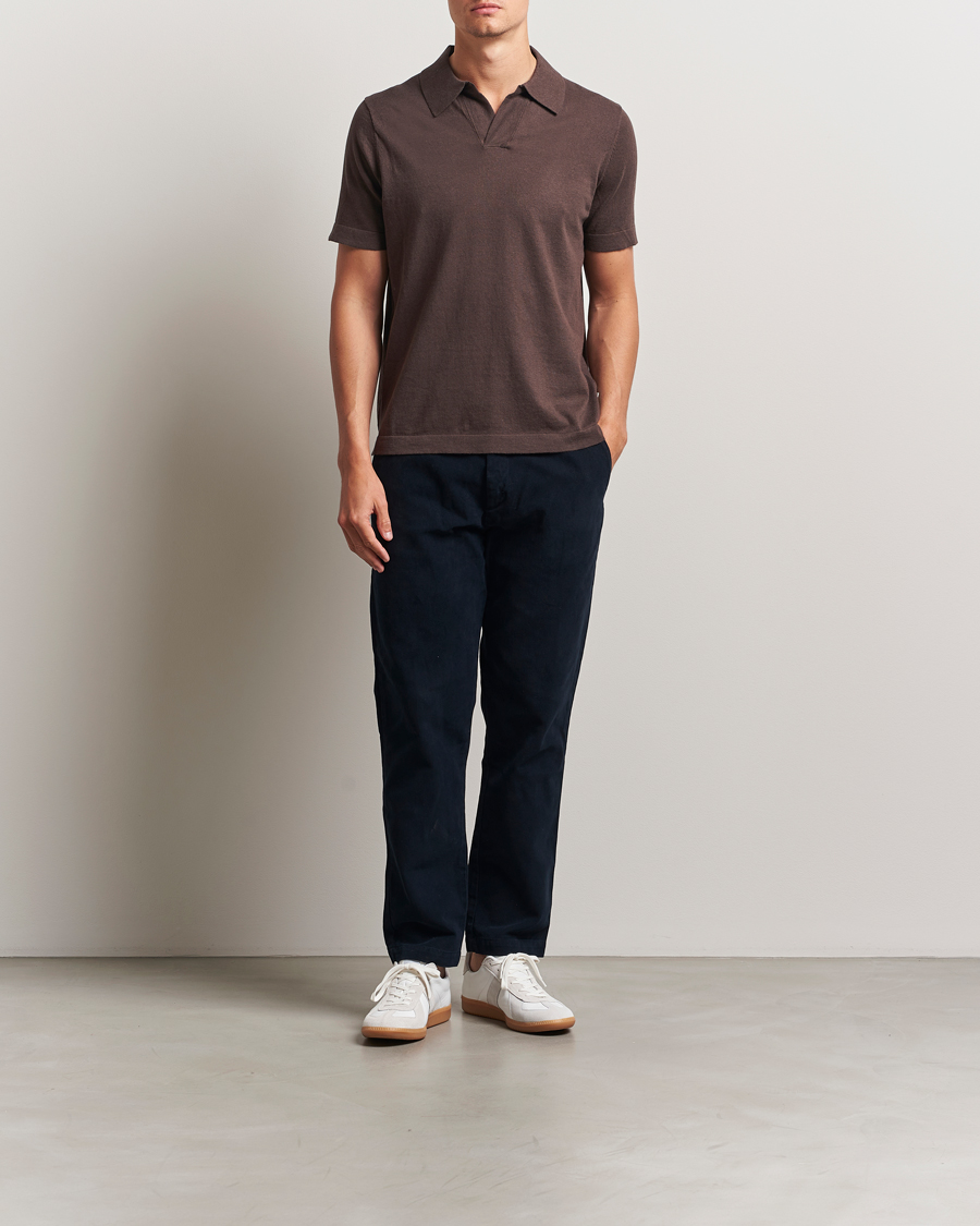 Herr | Pikéer | NN07 | Ryan Cotton/Linen Polo Coffee