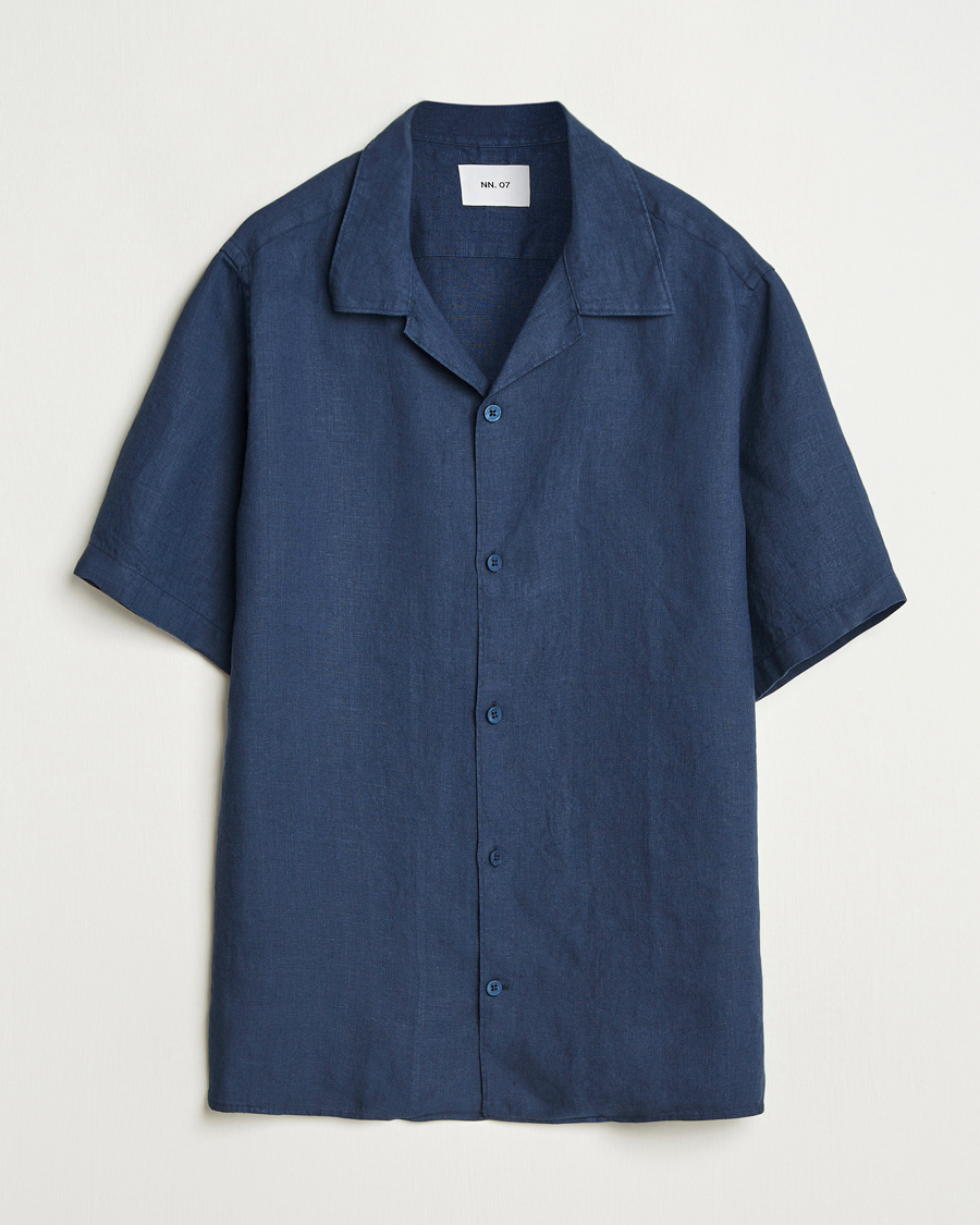 Herr | Skjortor | NN07 | Julio Linen Resort Shirt Navy Blue