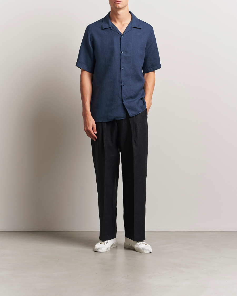 Herr | Skjortor | NN07 | Julio Linen Resort Shirt Navy Blue