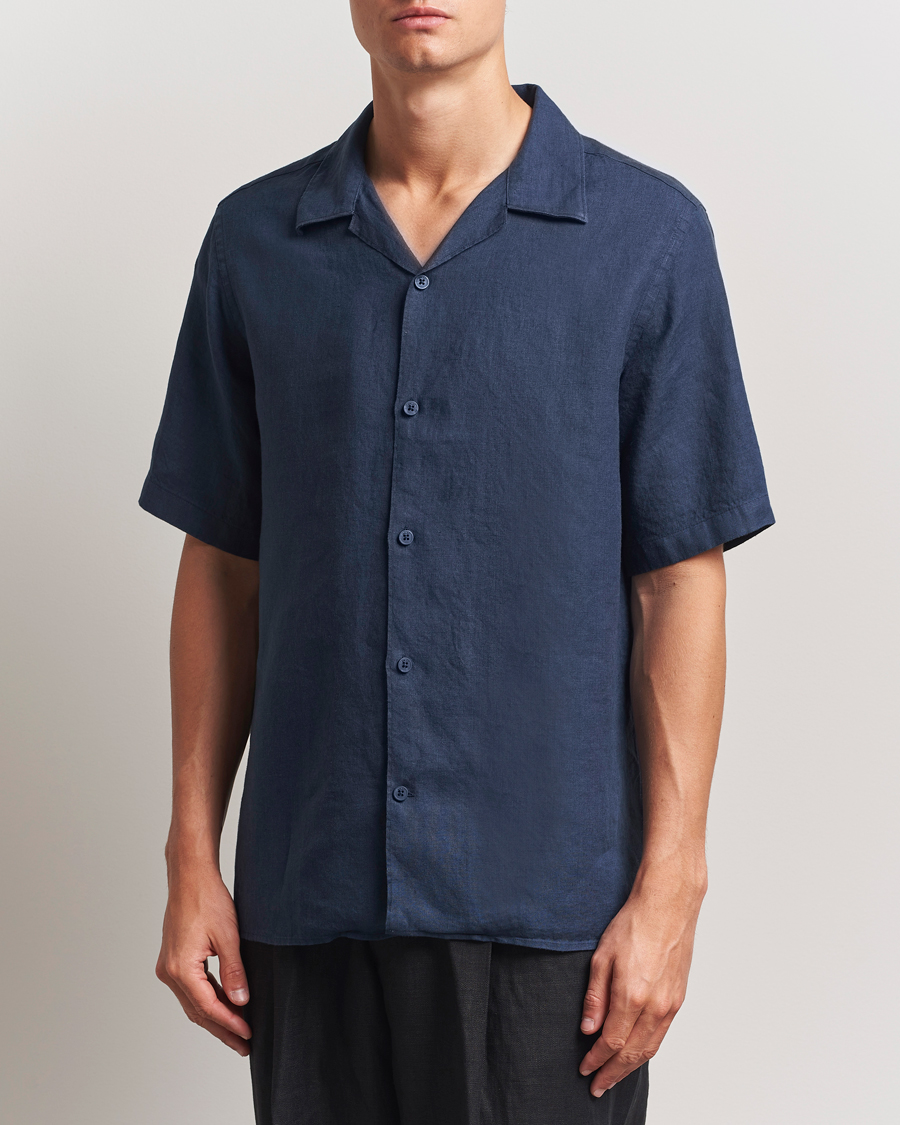 Herr | Skjortor | NN07 | Julio Linen Resort Shirt Navy Blue