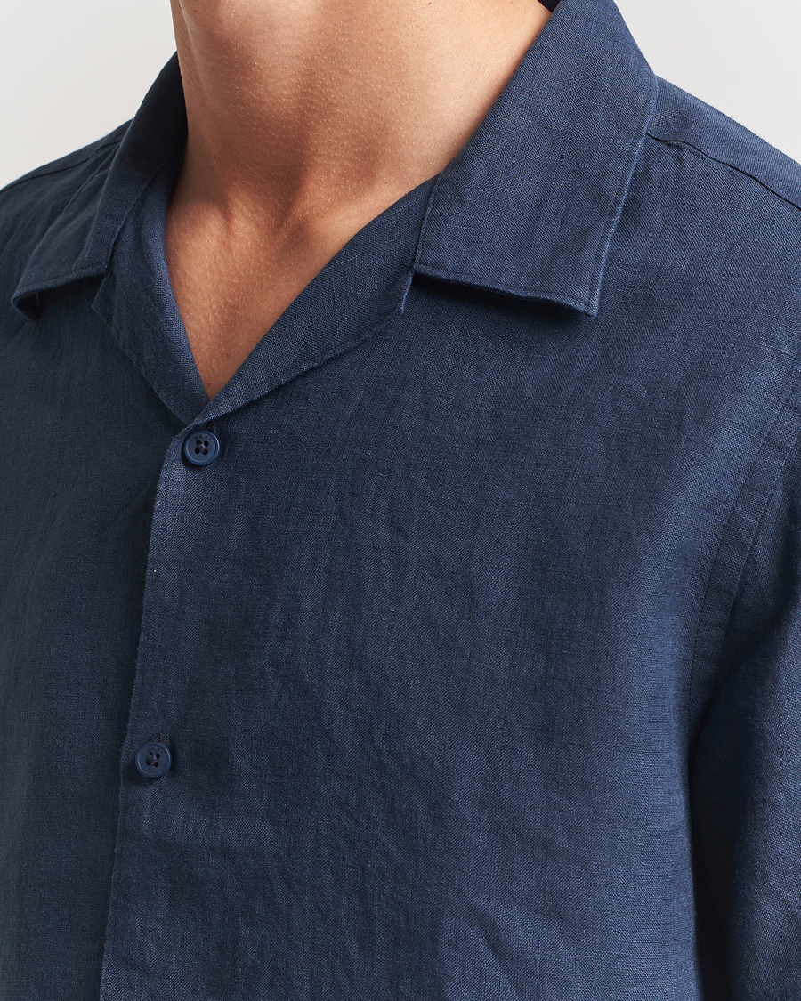 Herr | Skjortor | NN07 | Julio Linen Resort Shirt Navy Blue