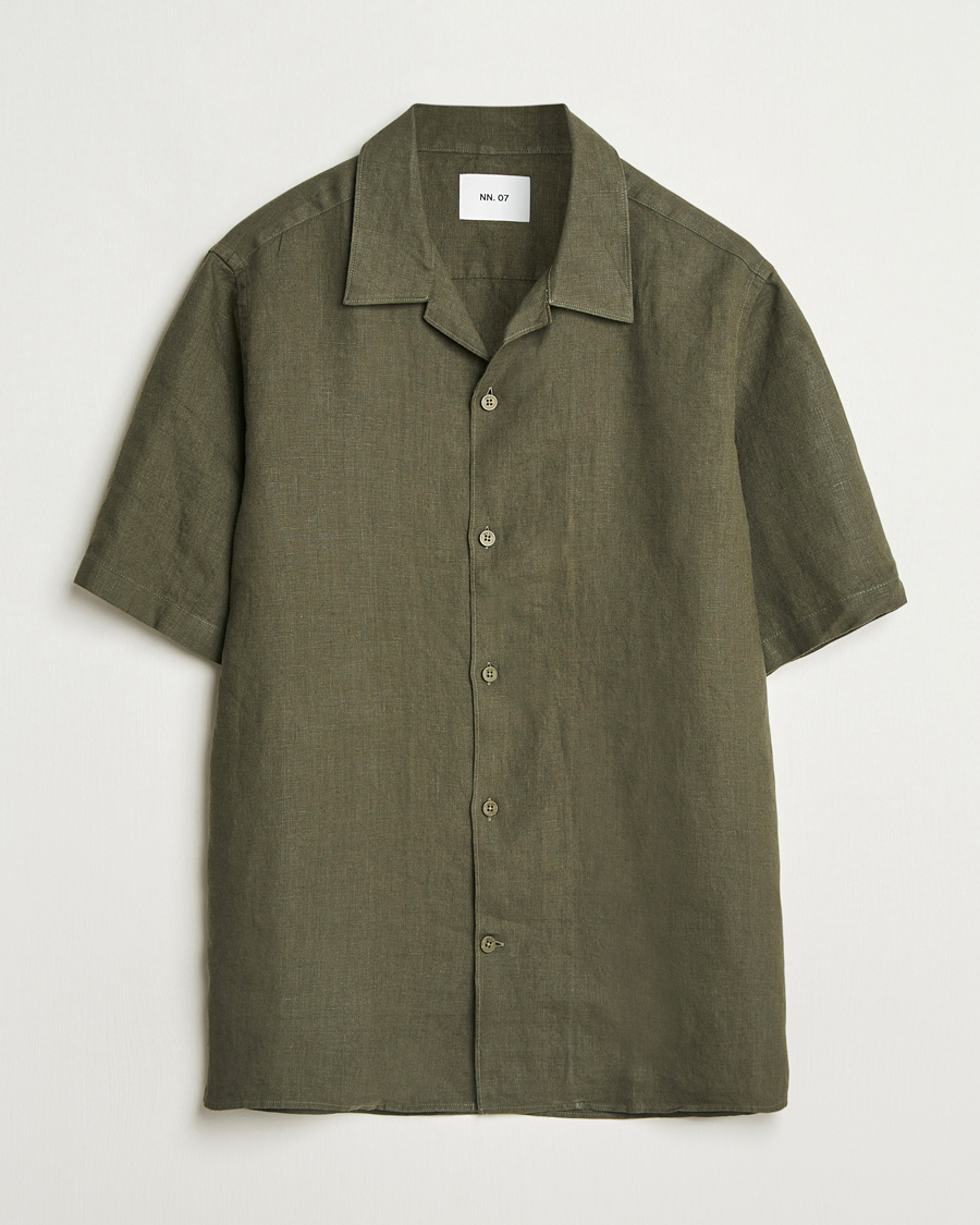 Herr | Skjortor | NN07 | Julio Linen Resort Shirt Croc Green