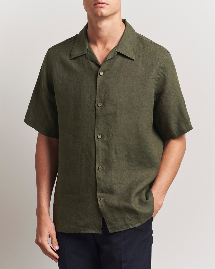 Herr | Skjortor | NN07 | Julio Linen Resort Shirt Croc Green