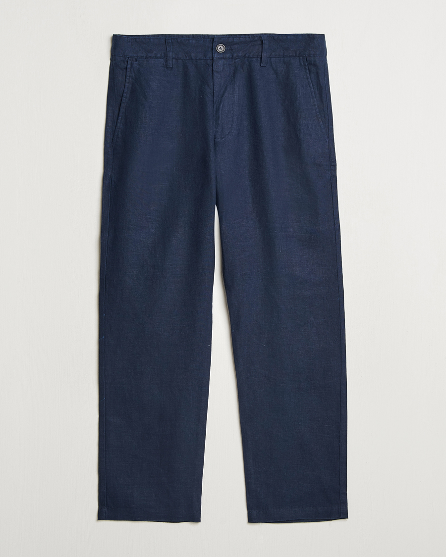 Herr | Byxor | NN07 | Aden Regular Fit Linen Trousers Navy Blue