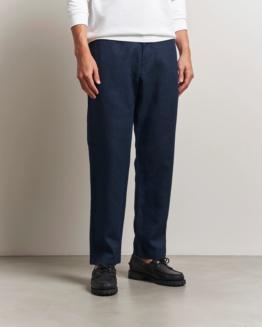 Herr | Byxor | NN07 | Aden Regular Fit Linen Trousers Navy Blue