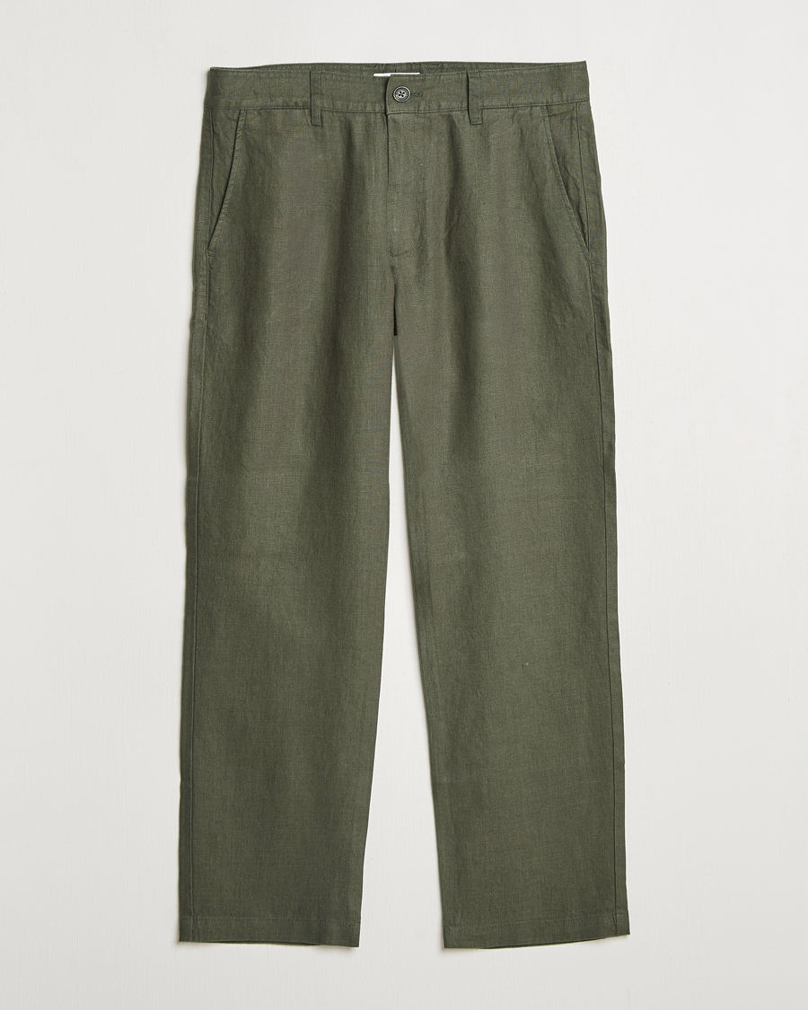 Herr | Byxor | NN07 | Aden Regular Fit Linen Trousers Croc Green