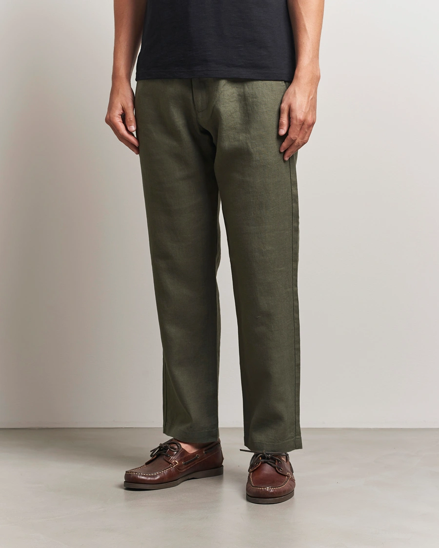 Herr | Byxor | NN07 | Aden Regular Fit Linen Trousers Croc Green