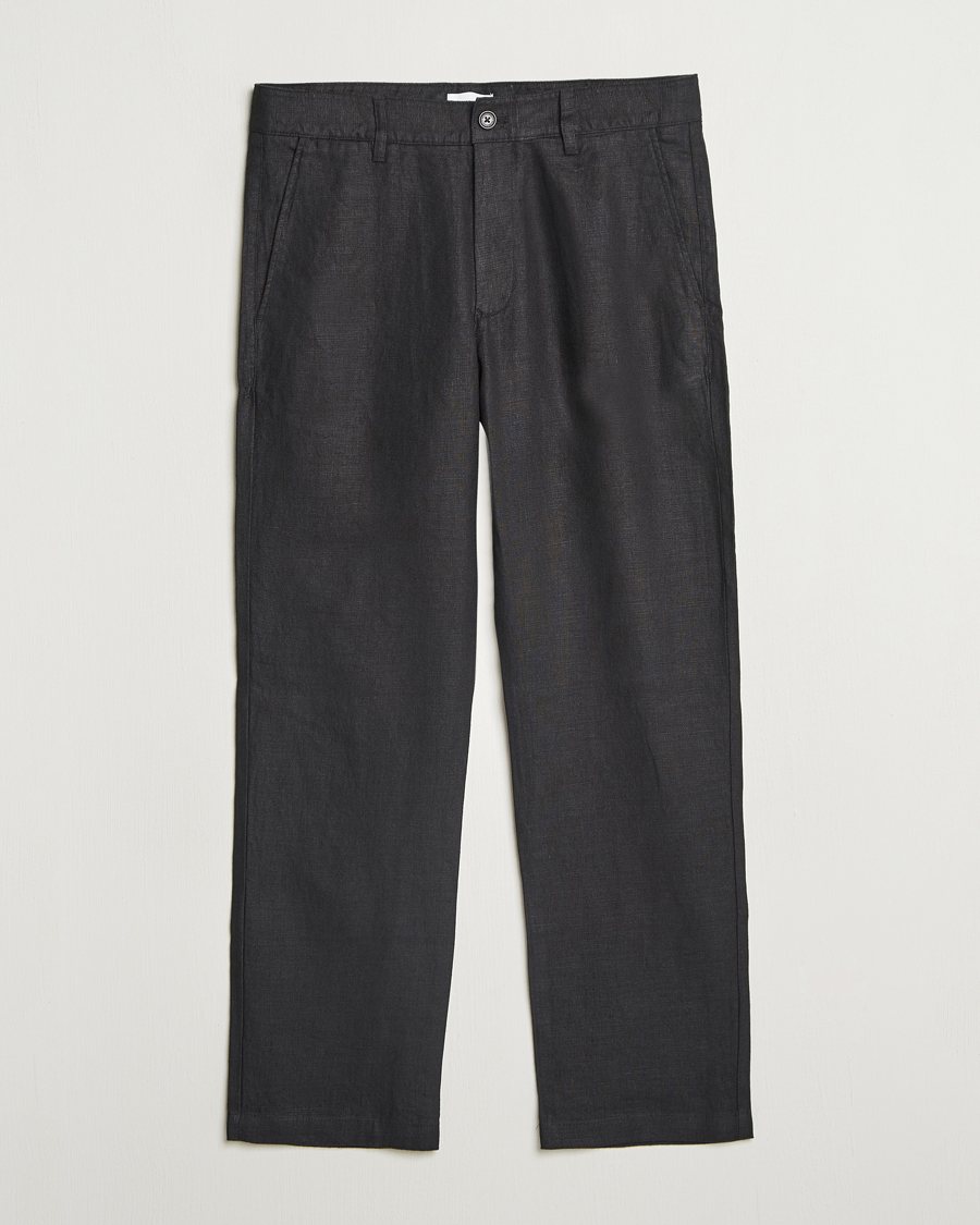 Herr | Byxor | NN07 | Aden Regular Fit Linen Trousers Black