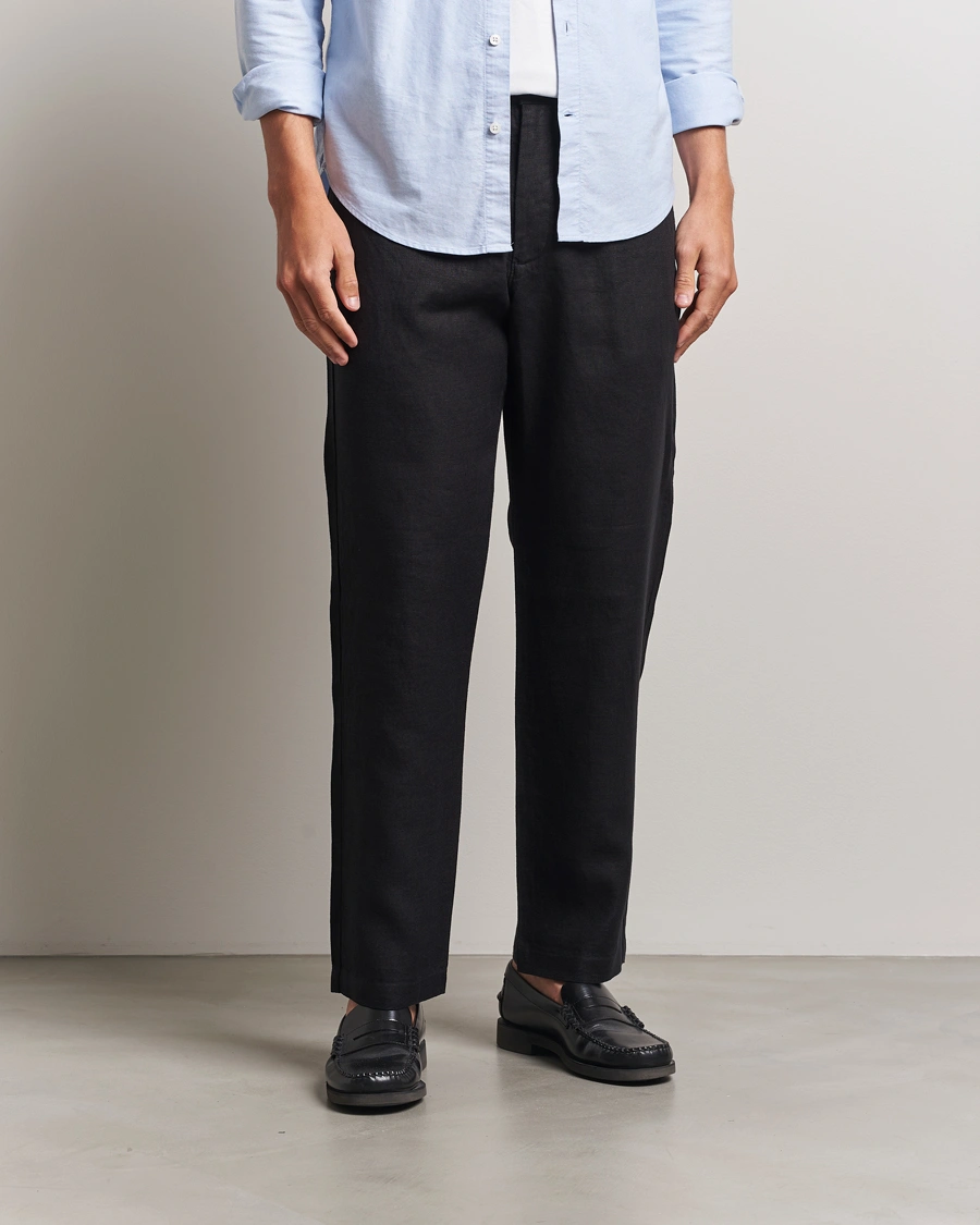 Herr | Byxor | NN07 | Aden Regular Fit Linen Trousers Black