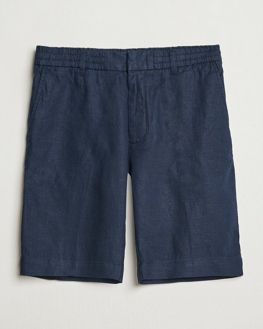 Herr | Shorts | NN07 | Billie Pleated Linen Drawstring Shorts Navy Blue