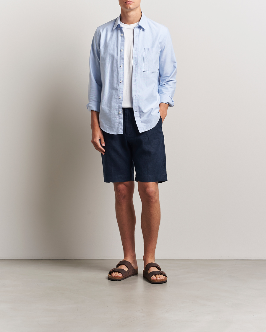 Herr | Shorts | NN07 | Billie Pleated Linen Drawstring Shorts Navy Blue