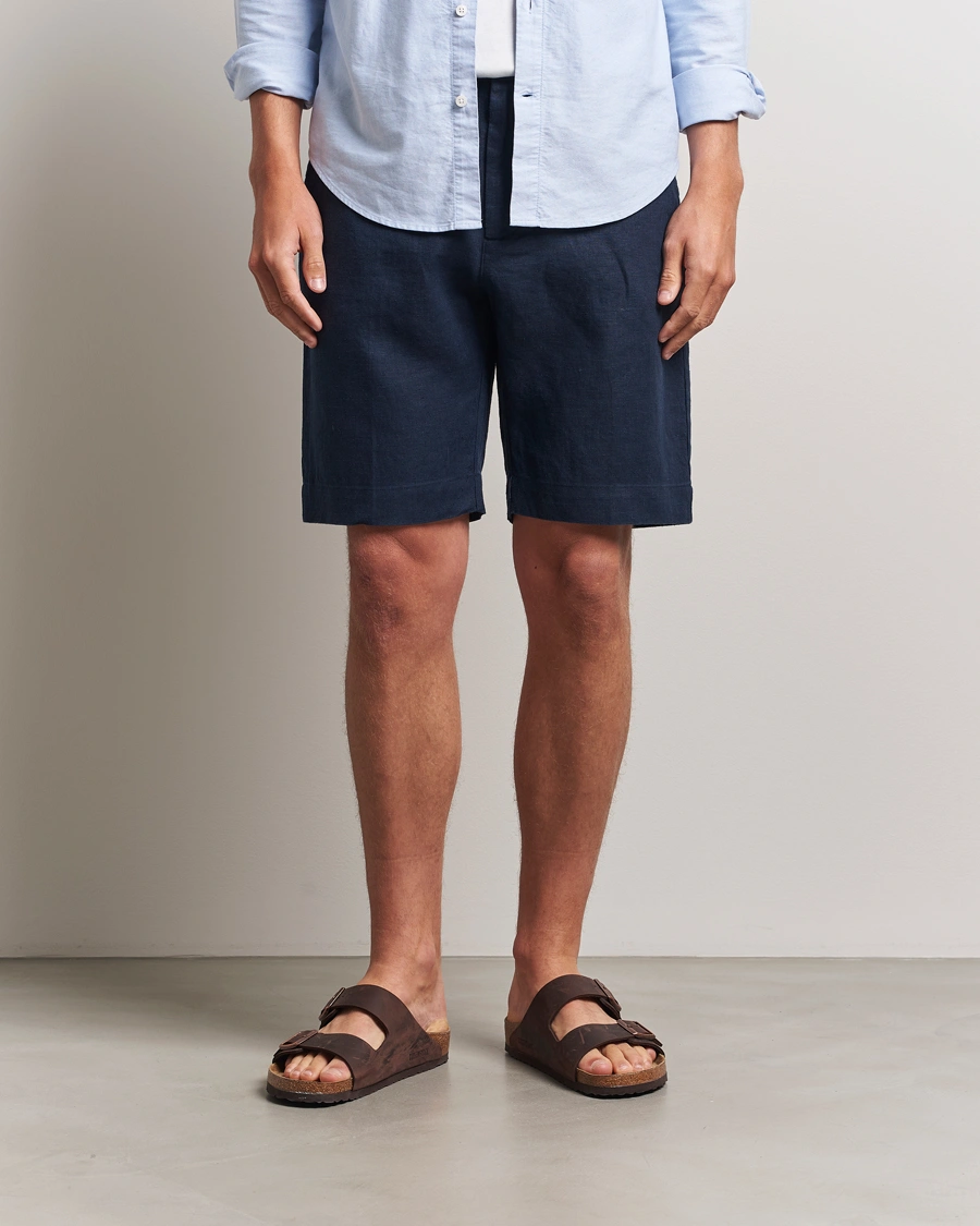 Herr | Shorts | NN07 | Billie Pleated Linen Drawstring Shorts Navy Blue