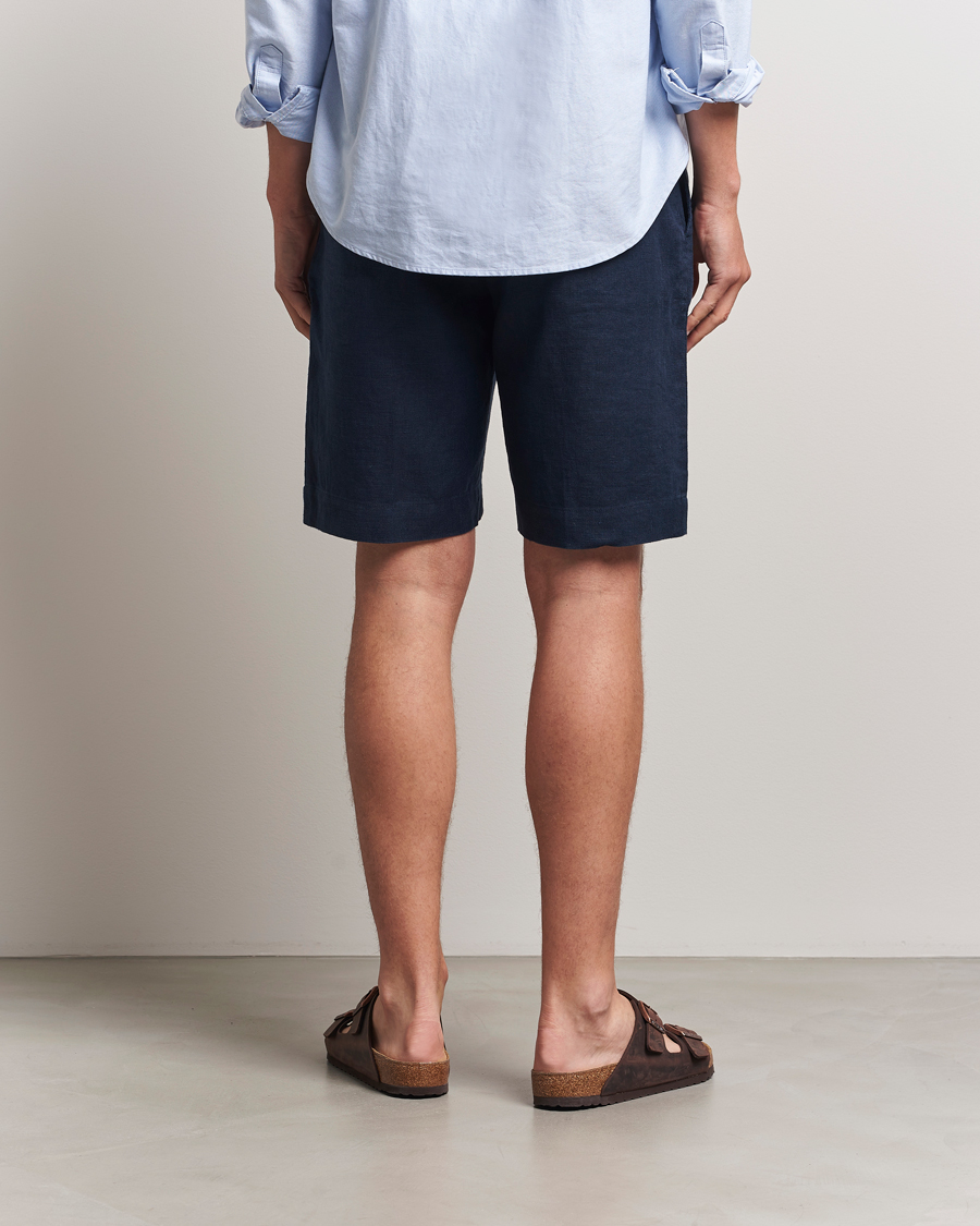 Herr | Shorts | NN07 | Billie Pleated Linen Drawstring Shorts Navy Blue
