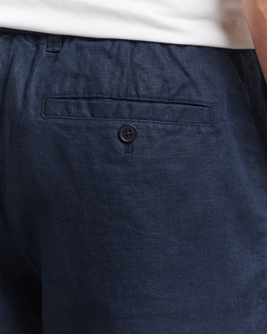 Herr | Shorts | NN07 | Billie Pleated Linen Drawstring Shorts Navy Blue